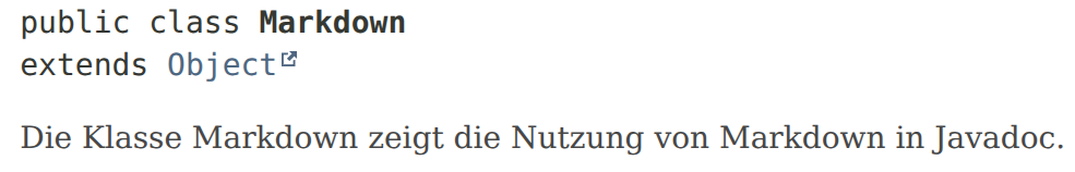 Ausschnitt von JavaDoc für die Klasseninformationen