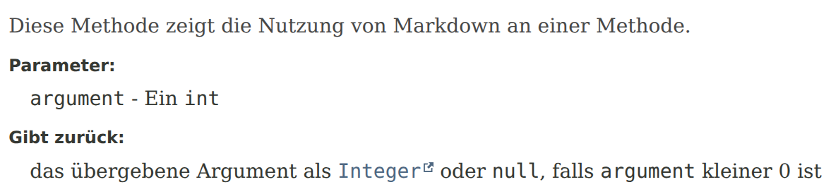 Ausschnitt von JavaDoc für die Methode